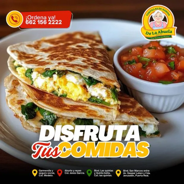 Publicación «Disfruta tus comidas» con quesadilla de harina